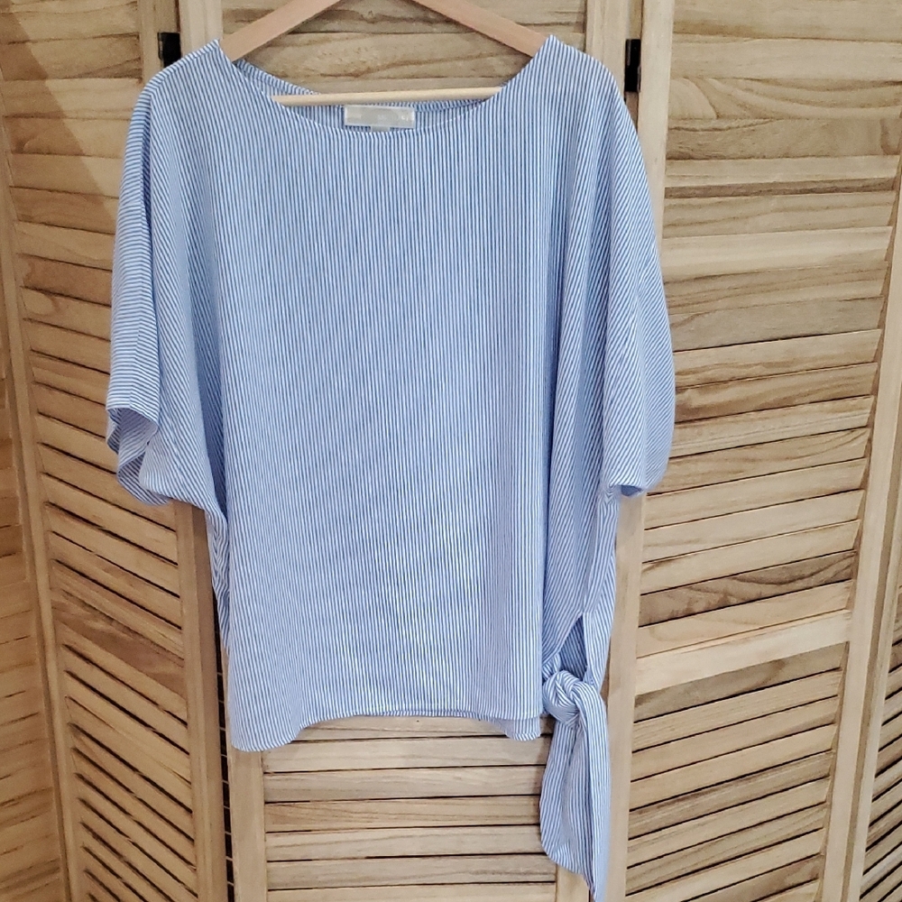 MICHAEL Michael Kors Light Blue & White Striped Tie-Side Blouse